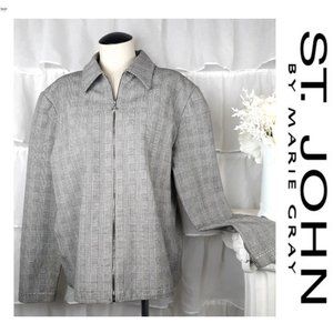VTG St. John Sport by Marie Gray Black White Houndstooth Plaid Zip Jacket Large